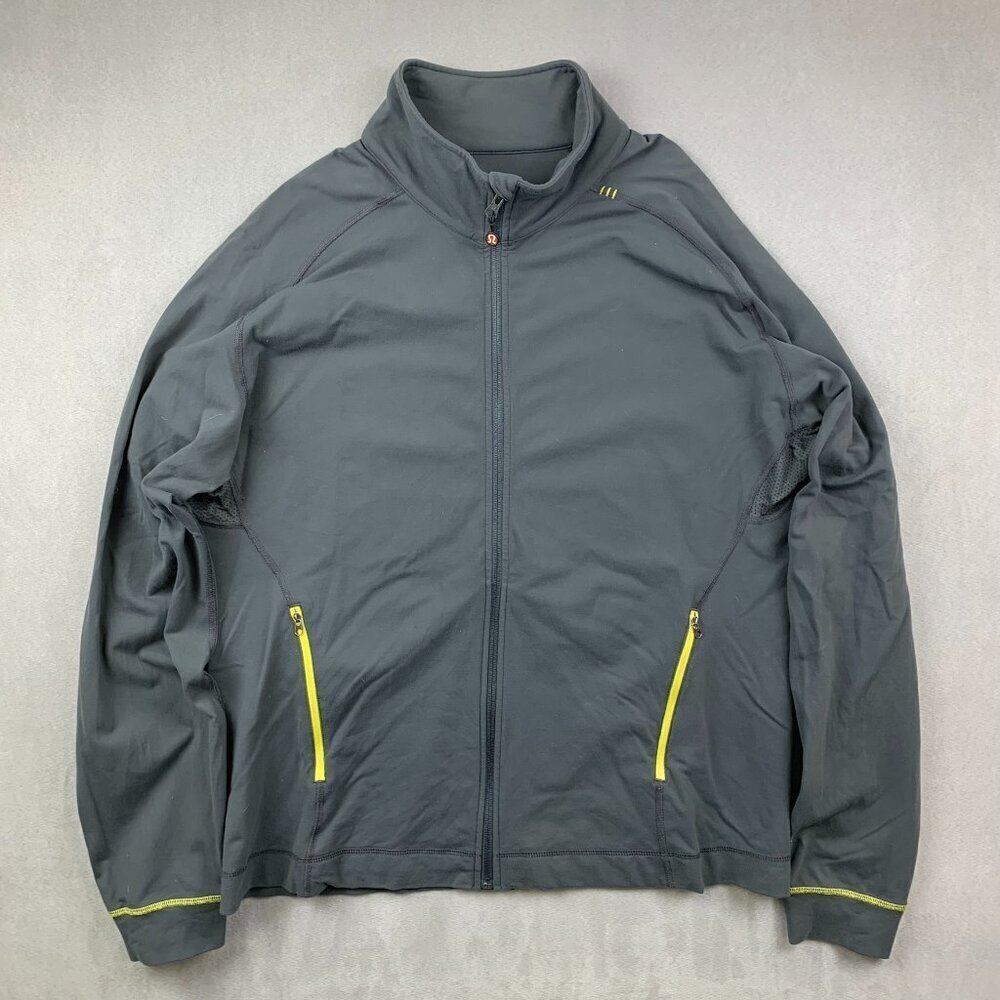 Lululemon Mens Sweater XL Gray Yellow Full Zip Track Jacket Ventilated Stretch